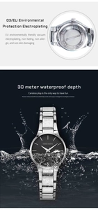 Detail of 30M waterproof stainless steel watch with high-grade electroplated finish
