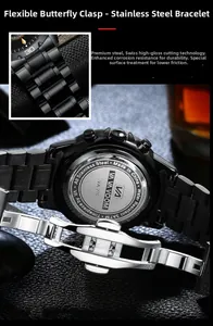 Détail de la montre VA-276 avec bracelet en acier noir et boucle déployante papillon