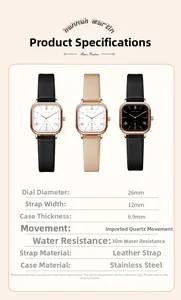 Detailed specifications of the Hannah Martin rose gold slim leather watch for women