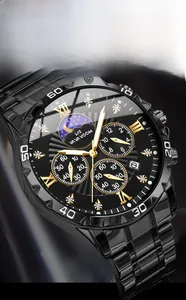 Detailed macro view of the mineral reinforced glass and dial on this men's quartz watch