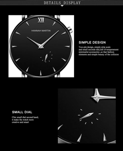 Detail display of minimalist business watch face with silver indices and small second dial