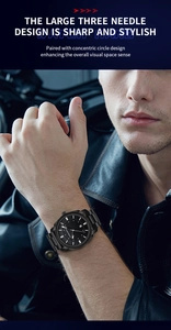 Gros plan d'une montre d'affaires pour hommes avec bracelet noir et cadran texturé noir