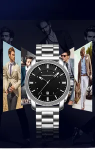 Détail de la montre Hannah Martin avec affichage de la date et bracelet en acier