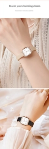 Elegant ladies square quartz watch with beige and black leather straps and rose gold case