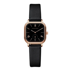 Hannah Martin square ladies watch with black leather strap and rose gold case