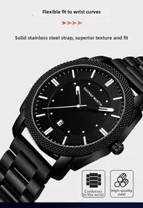 Vue détaillée du boîtier de montre en acier inoxydable noir avec lunette texturée