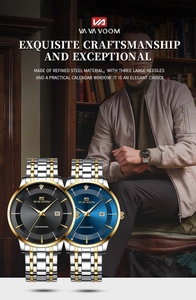 Detail of professional stainless steel business watch with calendar and two-tone metal strap