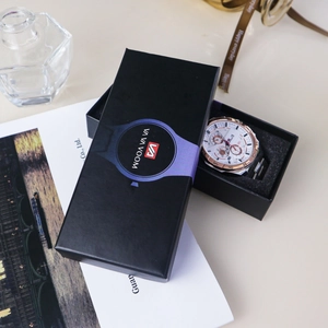 Men's quartz chronograph watch with stainless steel strap and black premium gift box