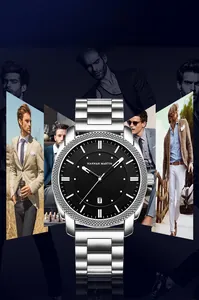 Collage de la montre Hannah Martin business avec bracelet inox et cadran noir