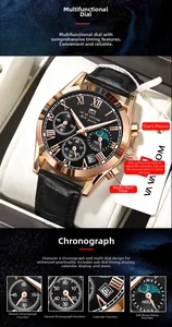 Macro shot of multifunctional watch with chronograph sub-dials and rose gold case