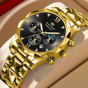 VA VA VOOM Business Men's Quartz Watch Multi-function Waterproof Luminous Calendar Rhinestone Stainless Steel Wristwatch