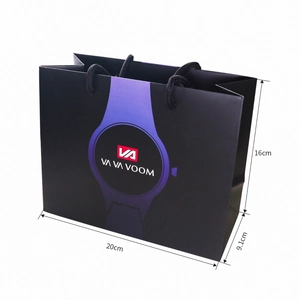 Black luxury paper gift bag with cotton handles and 20x16x9cm size dimensions