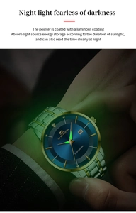 Luminous hands and indices on blue business watch dial for clear night time reading
