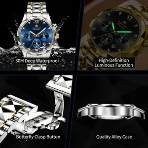 VA VA VOOM Men Business Watch with luminous hands and silver-gold metal bracelet