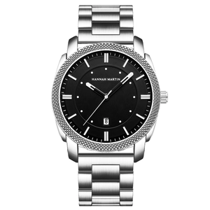 Montre d'affaires classique pour hommes en acier inoxydable avec cadran noir et date