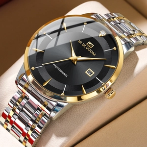 VA VA VOOM Men's Two-Tone Stainless Steel Business Quartz Watch with Calendar