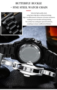 Detailed macro view of the premium black stainless steel band with silver butterfly buckle