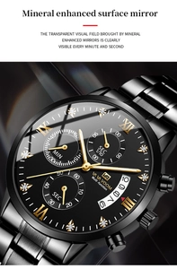 Macro shot of business quartz watch dial with gold numerals and mineral glass lens