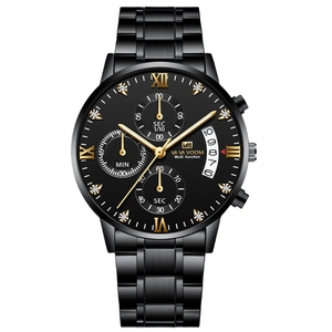 Men's business quartz watch in black stainless steel with date and chronograph display