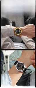 Men's leather watch set with calendar and luminous dial in brown and black styles