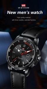 Detail of sleek business watch dial with orange second hand and luminous markers