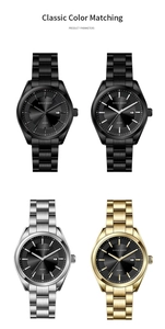 Minimalist men's waterproof quartz watches with stainless steel straps in four colors