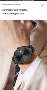 Gros plan d'une montre à quartz noire avec cadran rayonnant et guichet de calendrier