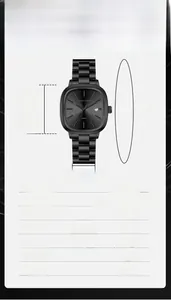 Détails de la montre à quartz noire étanche avec bracelet en acier et affichage date