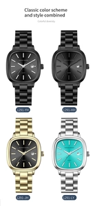 Sélection de montres à quartz avec bracelets en acier et affichage de date en quatre coloris