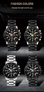 Detail of multi-functional business sport watches in four colors with stainless steel straps