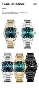 Affichage vertical de montres à quartz avec guichet date et bracelets en acier