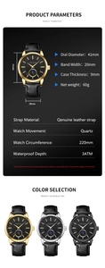 Detaillierte Quarz Herrenuhr mit 41mm Zifferblatt, Lederarmband und 3ATM Wasserdichtigkeit