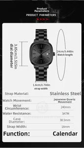 Spécifications détaillées de taille pour la montre quartz en acier avec étanchéité 3ATM