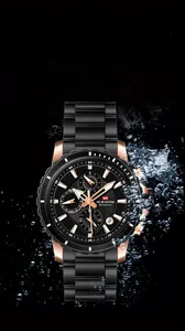 Detail view of multifunctional sports watch showing 3BAR water resistance with water splashes