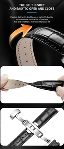 Details vom schwarzen Lederarmband mit Krokodilprägung und Edelstahl-Schmetterlingsschließe