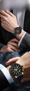 Detail of multi-function chronograph watch dial and strap for business men