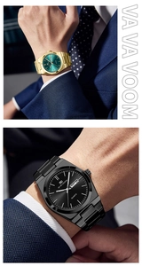Détails d'une montre de luxe pour homme avec double affichage de date et mouvement quartz