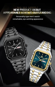 Détail de montres pour hommes avec boîtier octogonal et affichage du calendrier