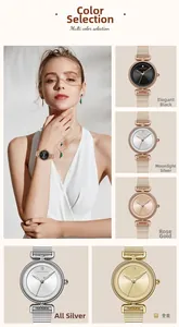 Detailed close-up showing five elegant color variants of minimalist quartz steel watches