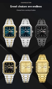 Vue détaillée montrant six variantes de couleurs de montres d'affaires à bracelet acier