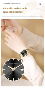 Macro view of square gold watch face with black sunray dial and date window display