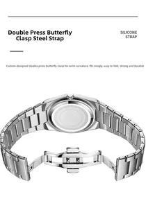 Vue détaillée du bracelet de montre en acier inoxydable argenté avec boucle papillon