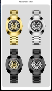 Detailed grid view of VAVA VOOM skeleton mechanical watches with stainless steel bands
