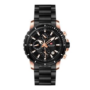 VAVA VOOM Men's waterproof multi-function sports watch with black stainless steel band