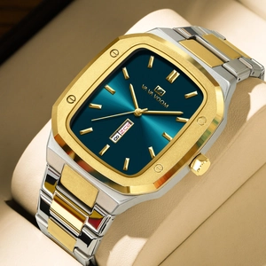 VA VA VOOM Men Luxury Quartz Watch Stainless Steel Band Octagonal Case Date Week Display Business Fashion Waterproof Wristwatch