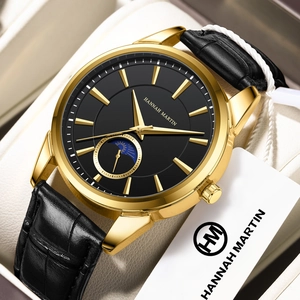 Herren Business Quarzuhr Mondphase Wasserdicht Echtes Lederarmband Minimalistische Mode Armbanduhr Für Büro Alltag Geschenk