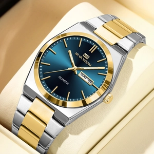 Montre à Quartz Affaires pour Hommes Bracelet en Acier Inoxydable Étanche Lumineux Affichage Jour Date Mode Luxe
