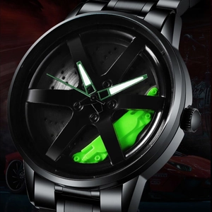 Orologio sportivo da uomo in acciaio nero con quadrante a forma di cerchione e lancette luminose