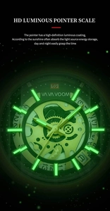 Close-up of waterproof quartz watch dial with HD luminous hands and markers in the dark