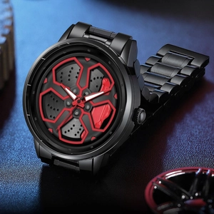 Orologio sportivo da uomo con cinturino nero in acciaio e quadrante a forma di cerchio